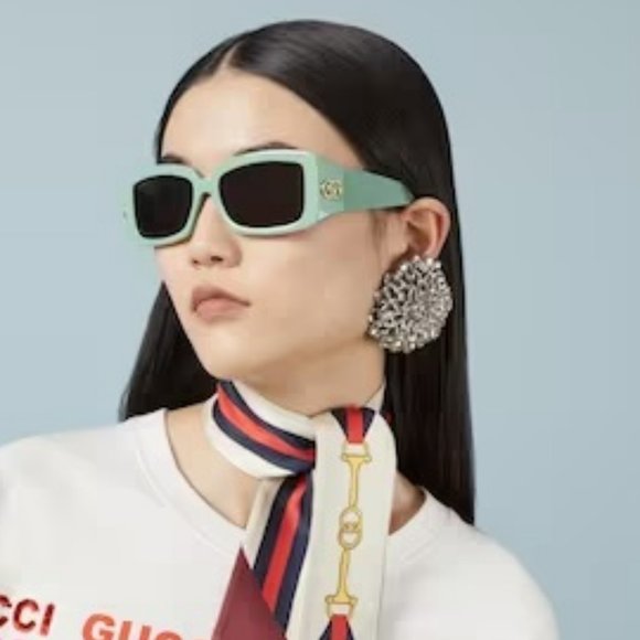 Gucci GG1403S 004 BRAND NEW Sunglasses Sage Green Gray Unisex Rectangle main image 6